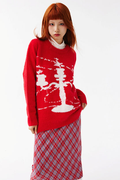 Color Contrast Candlestick Knit Sweater