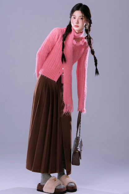 Sunset Pink Mist Blue Wool Cardigan