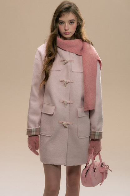 Pink Check Horn Button Coat