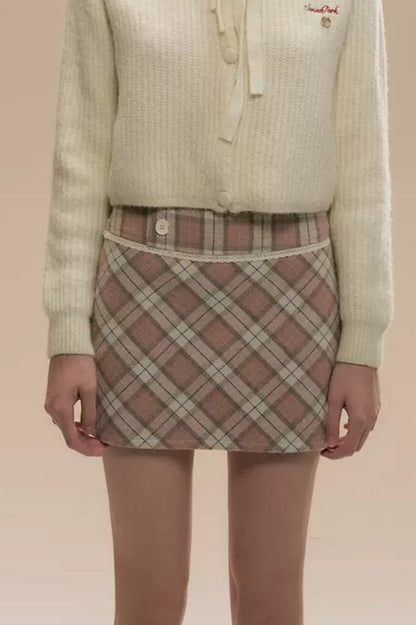 Brown Checked Woolen Skirt