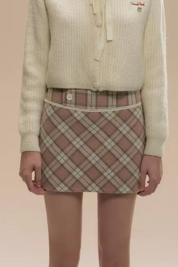 Brown Checked Woolen Skirt