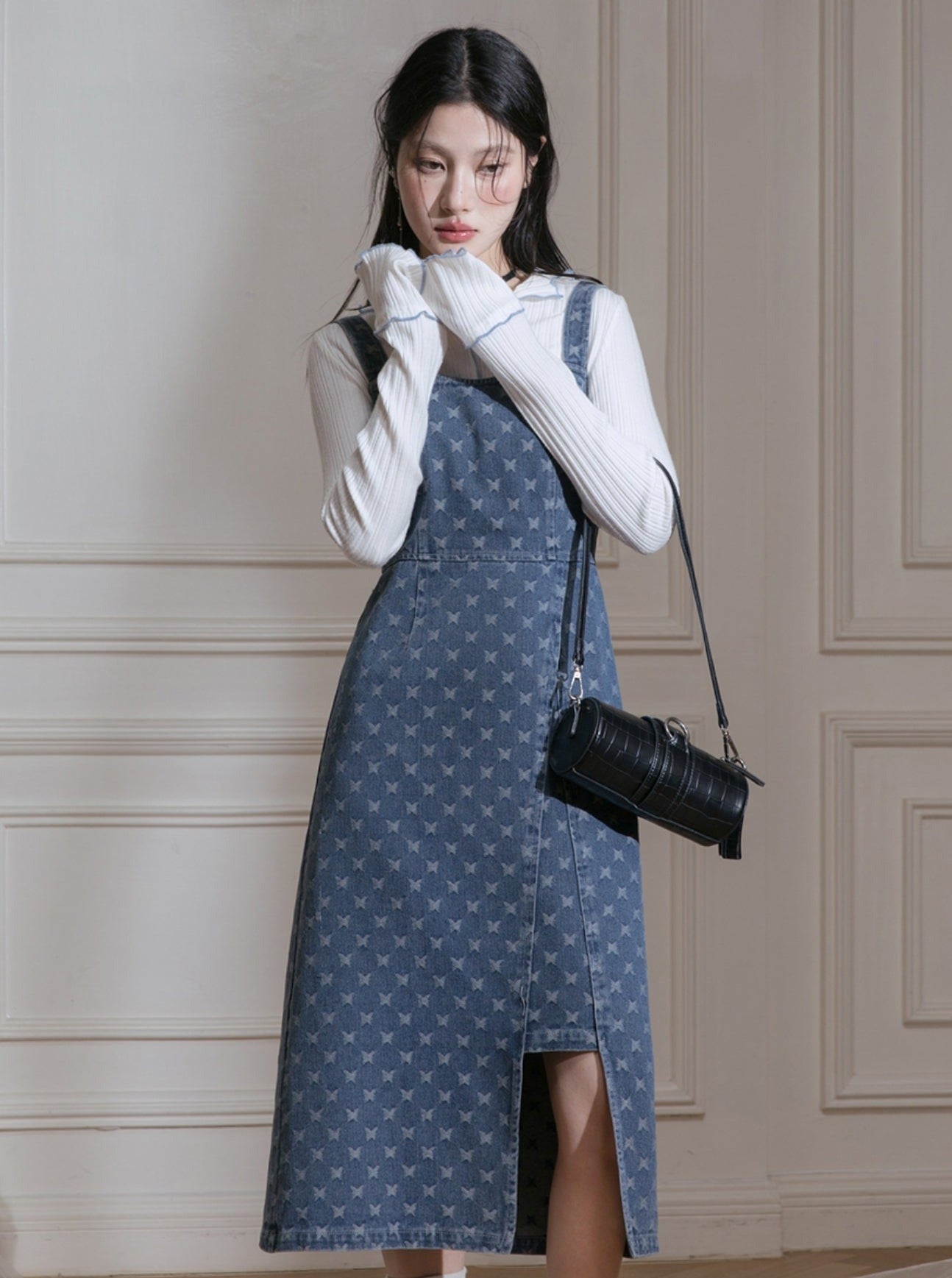 Edged Jacquard Denim Jacket Sundress Set