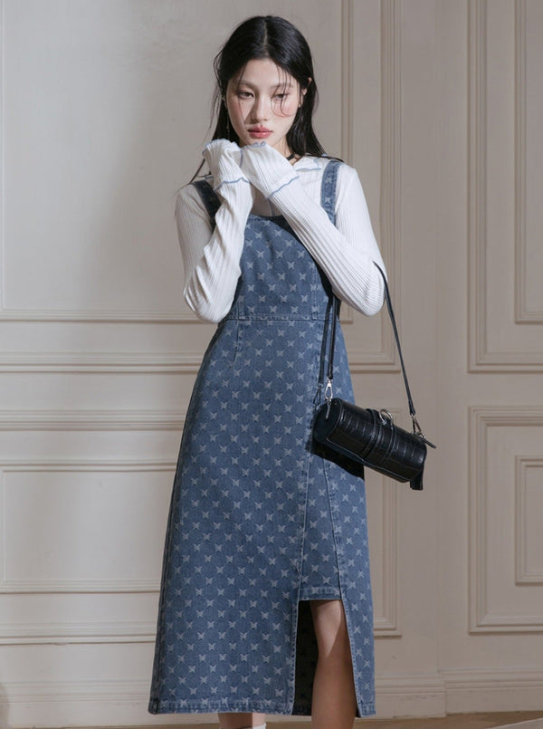 Edged Jacquard Denim Jacket Sundress Set