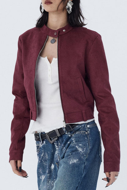 Stand Collar Suede Short Jacket