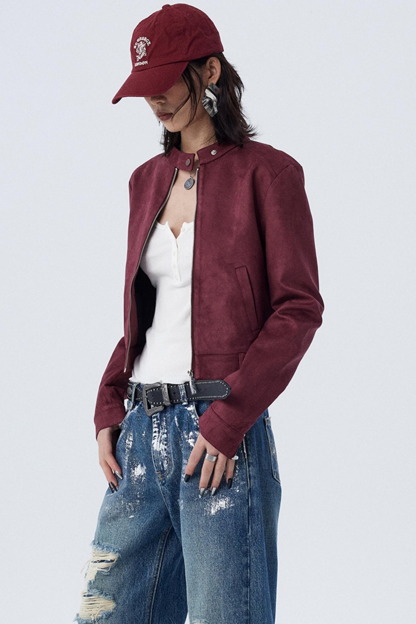 Stand Collar Suede Short Jacket