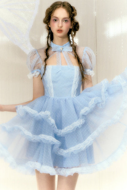 Baby Blue Spitzenkleid mit Strass 