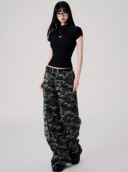 Camouflage Low Rise Cargo Pants