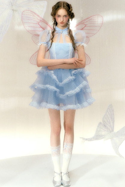 Baby Blue Spitzenkleid mit Strass 