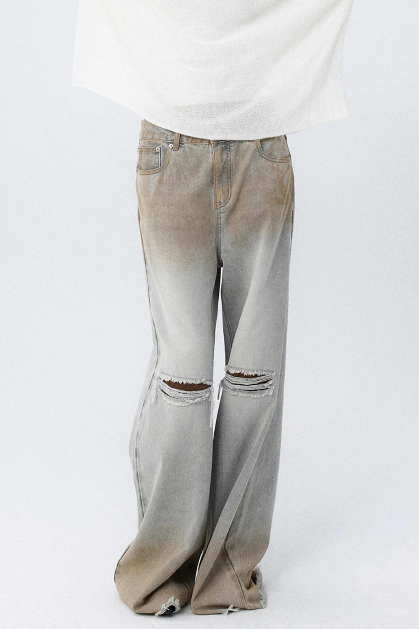 Distressed Gradient Raw Flared Jeans