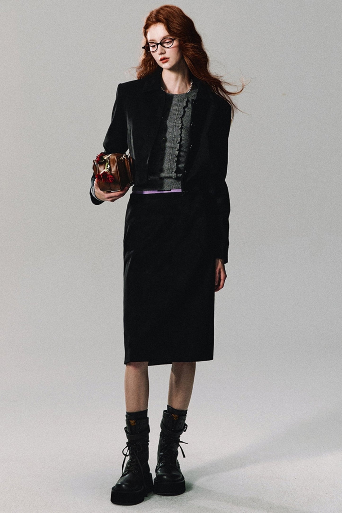 Black Tea Night Patchwork Crop Coat Set-Up