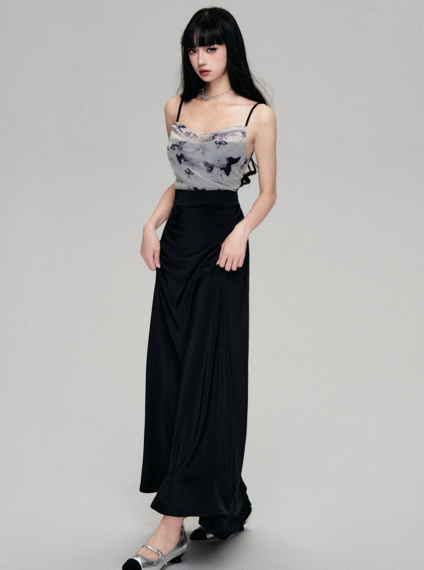 Panelled Butterfly Print Slip Dress