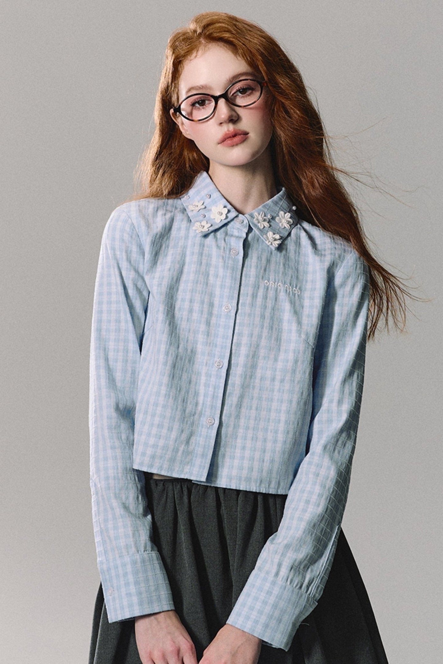 Blue Plaid Long Sleeve College Style Shirt