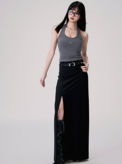 Mid-Rise Slit Maxi Skirt