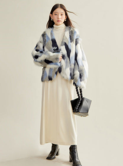 blond loose cropped fur coat