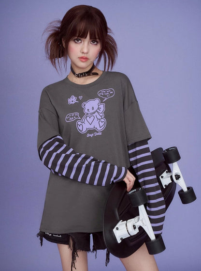 Gray Purple Super Long Sleeve T-shirts