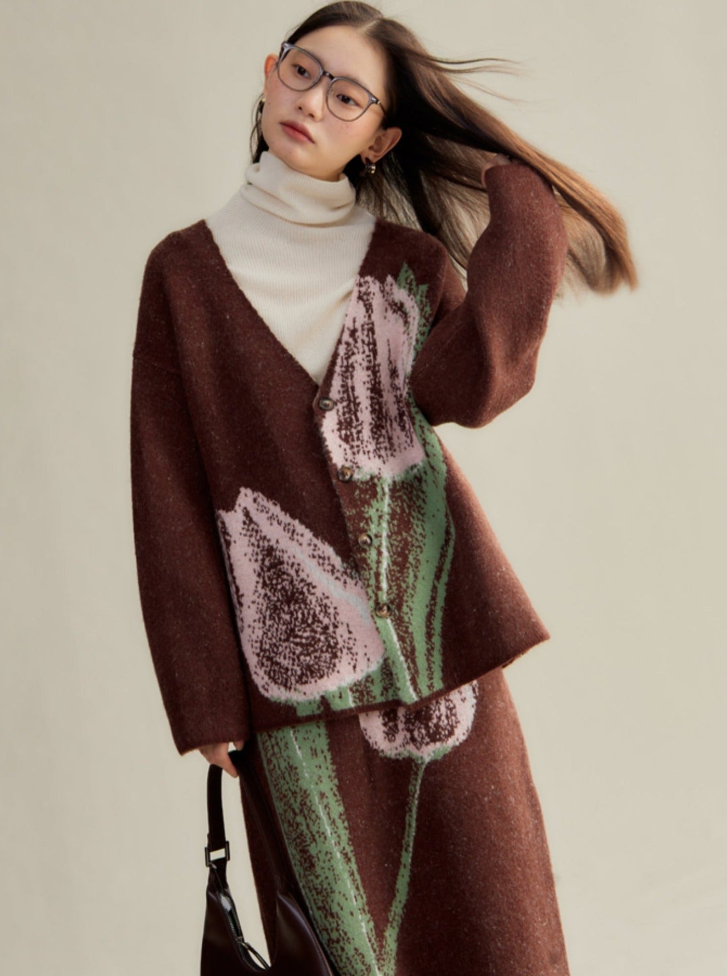 ambience contrast knit sweater skirt set