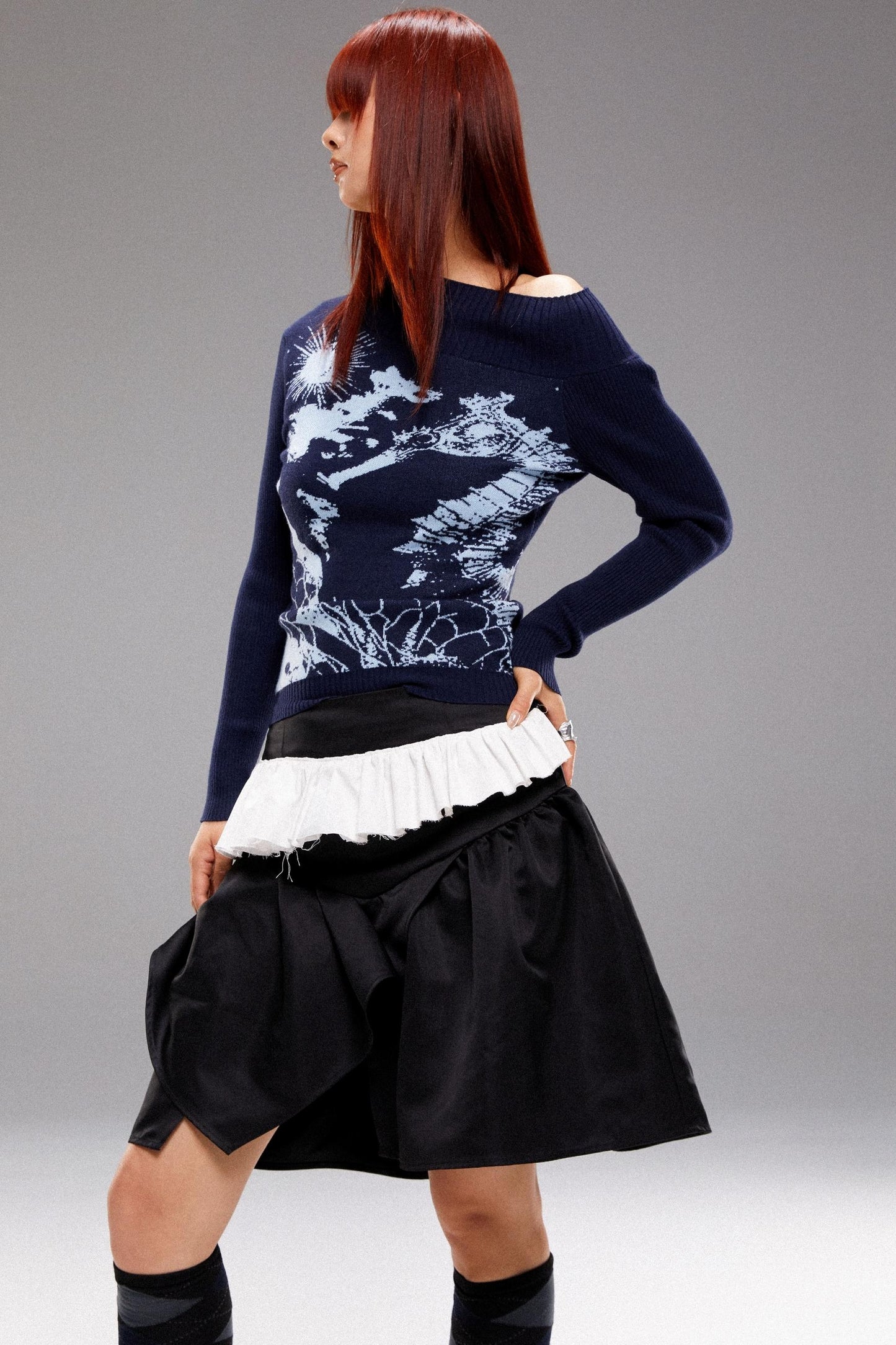 Seahorse Jacquard Knit Top