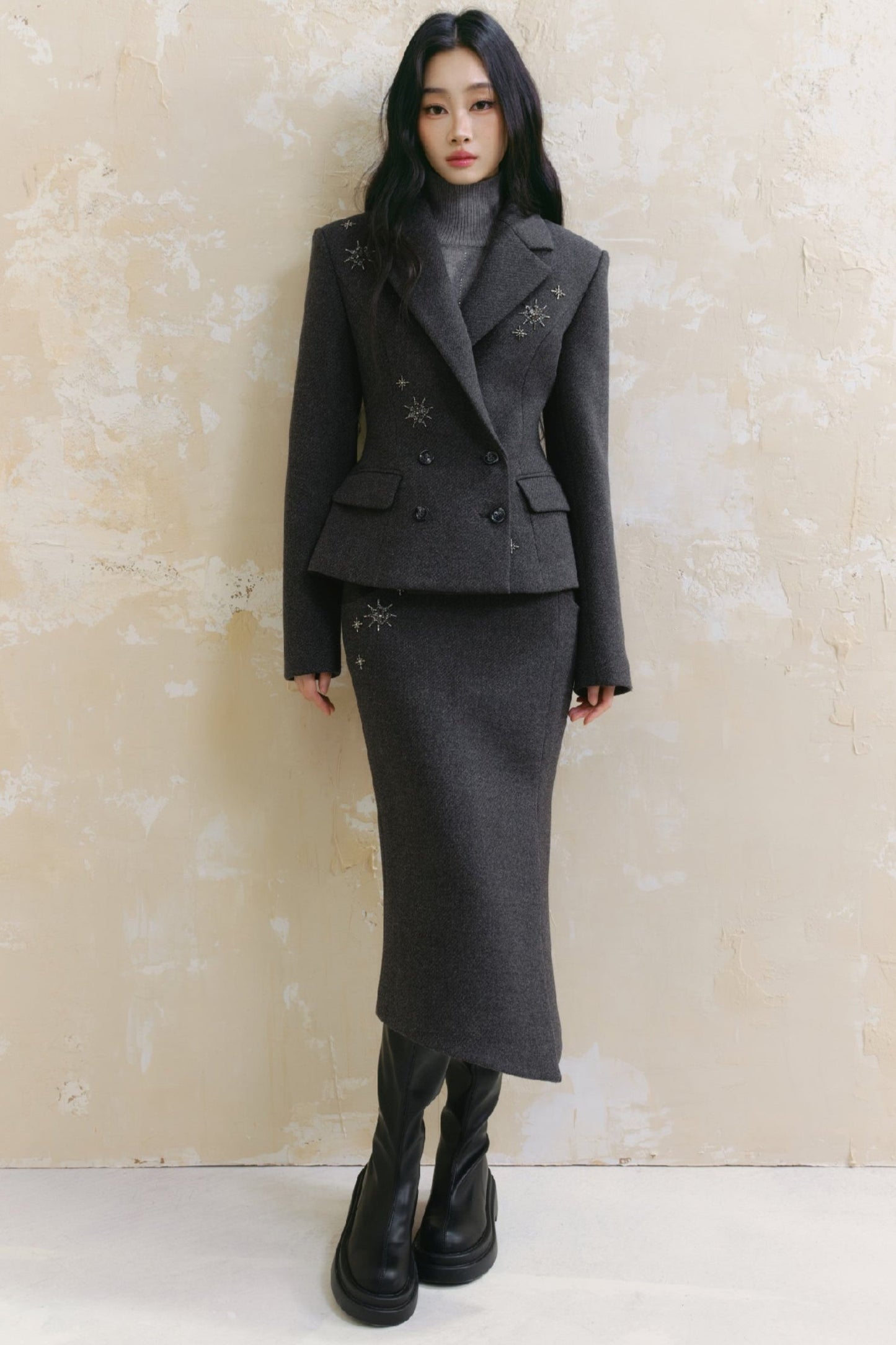 Tweed Coat And A Line Skirt Set-Up