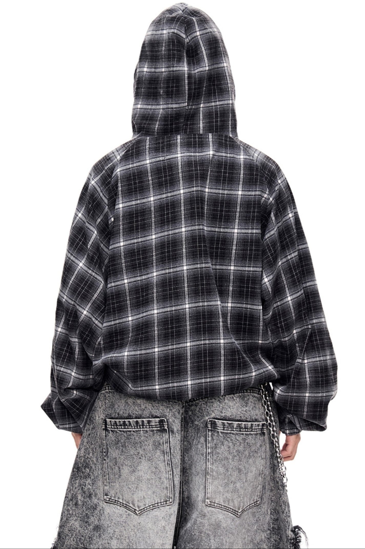 Retro Check Drawstring Baggy Hoodie