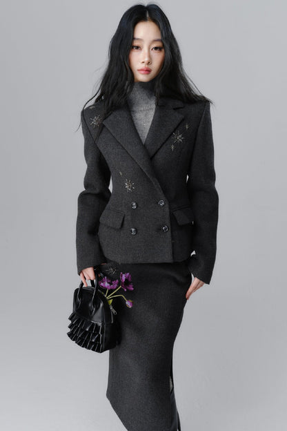 Tweed Coat And A Line Skirt Set-Up