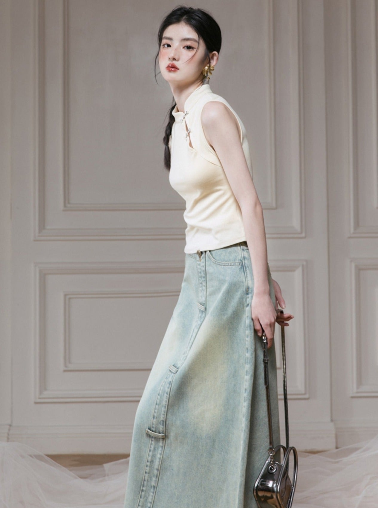 Mango Green Distressed Skirt