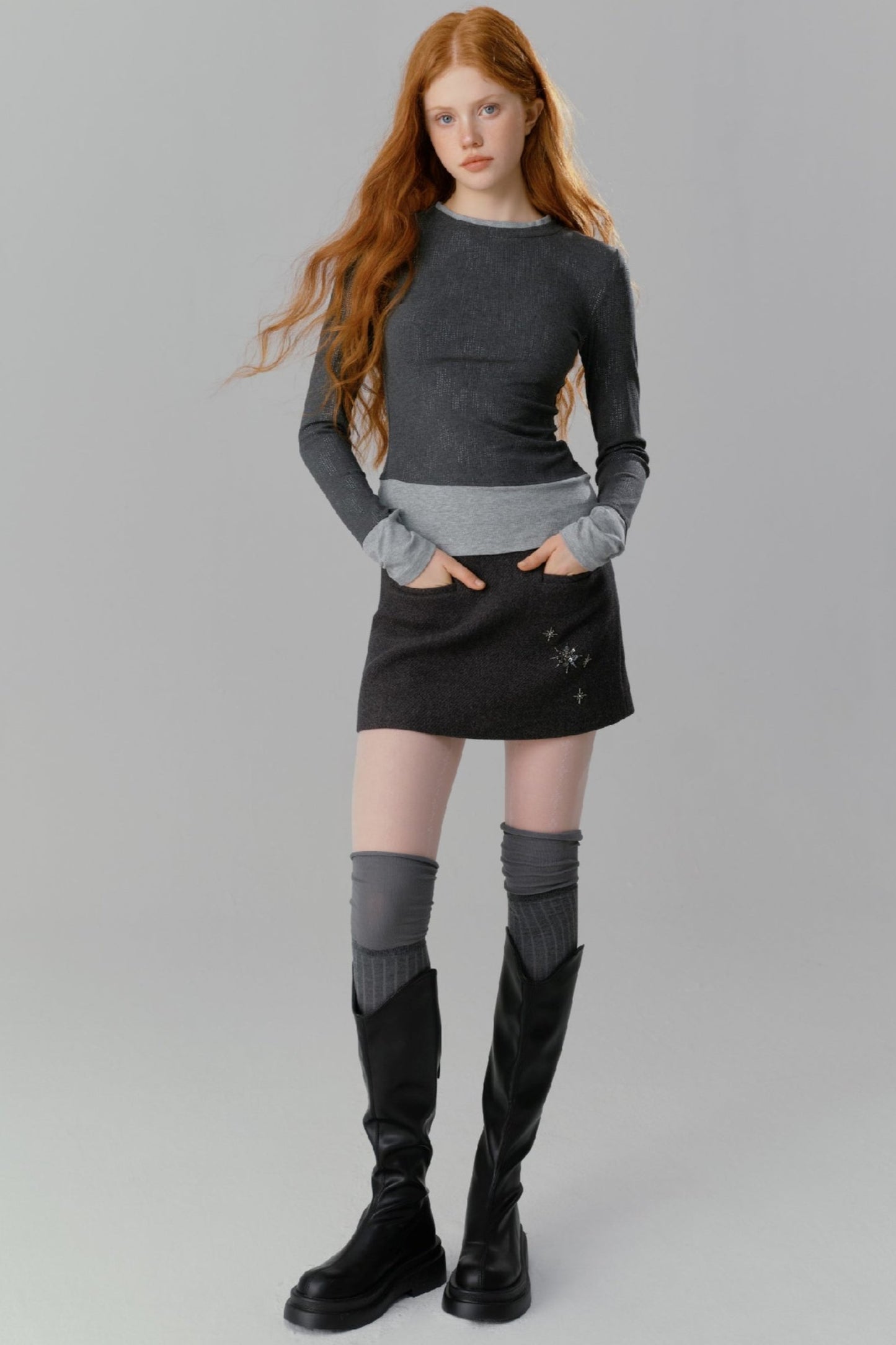 Glitter Contrasting Stitch Knit Undershirt