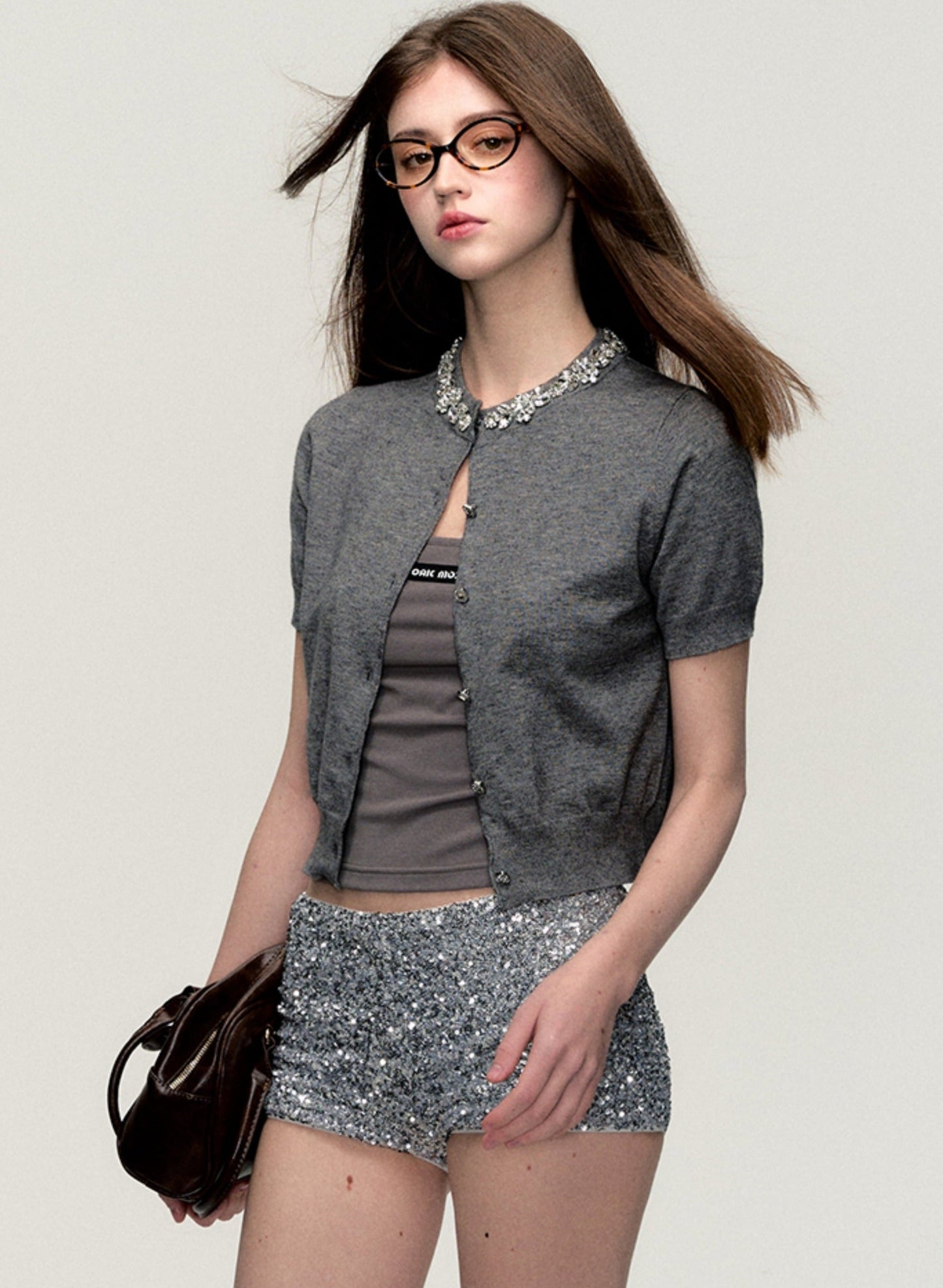 Gray Knit Versatile Cardigan Top