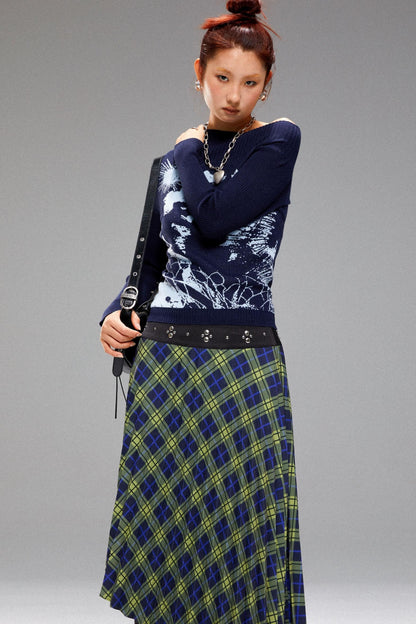 Dimensional Pleated Check Skirt