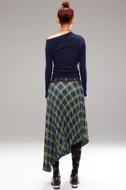 Dimensional Pleated Check Skirt