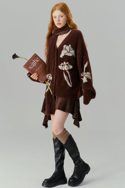 Sequin Jacquard V-Neck Knit Cardigan