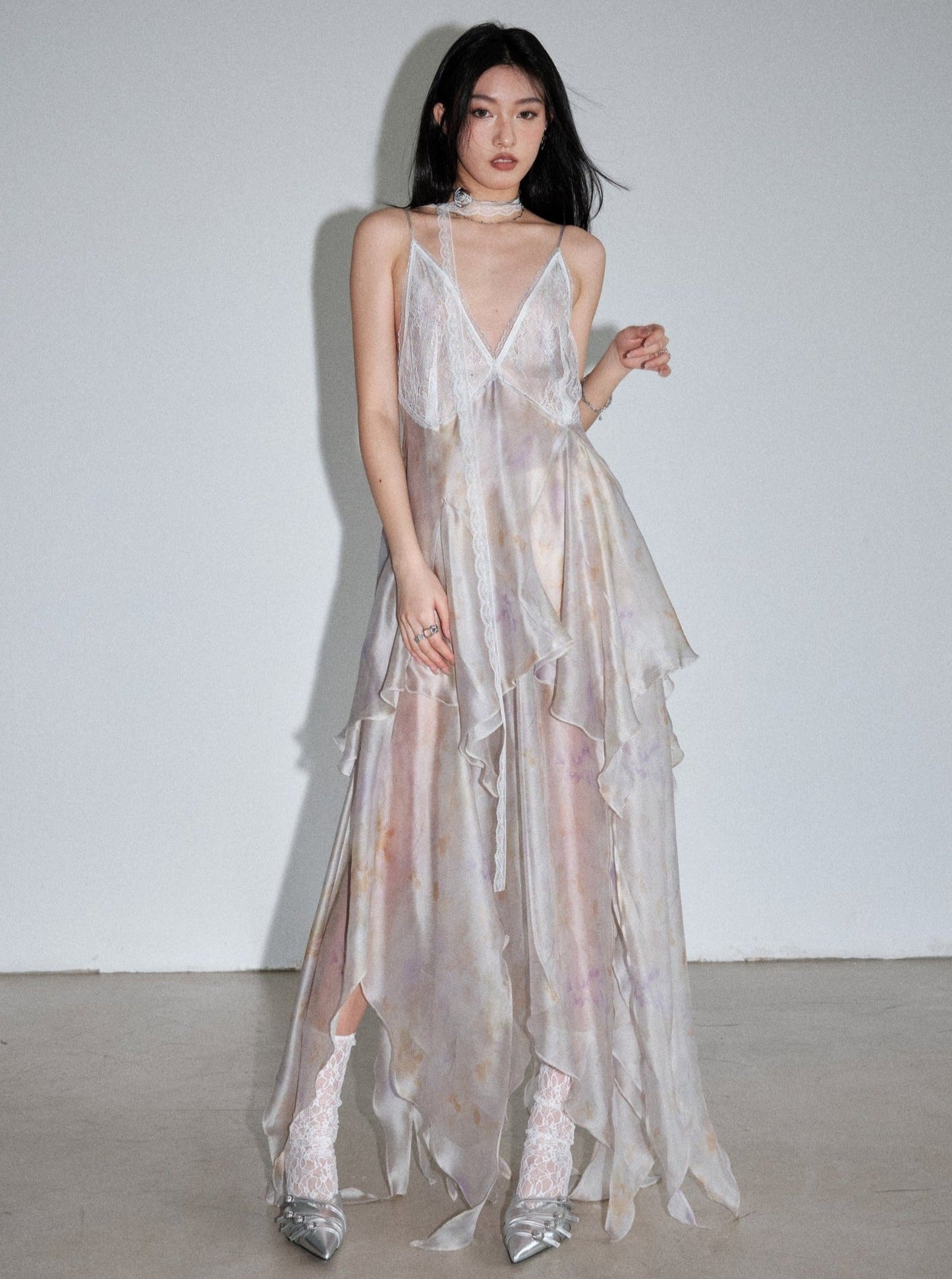 Transparent Feather Irregular Slip Dress