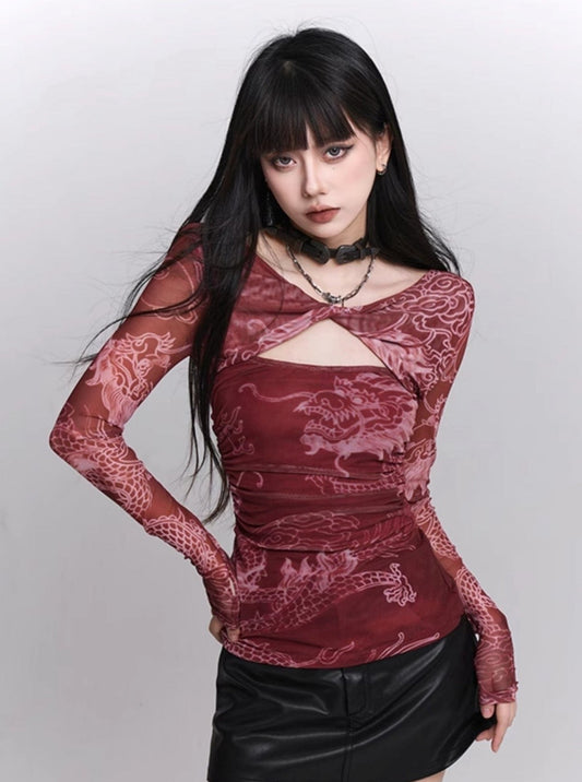 Chinese Style Red Waist Cinched Sweet Top