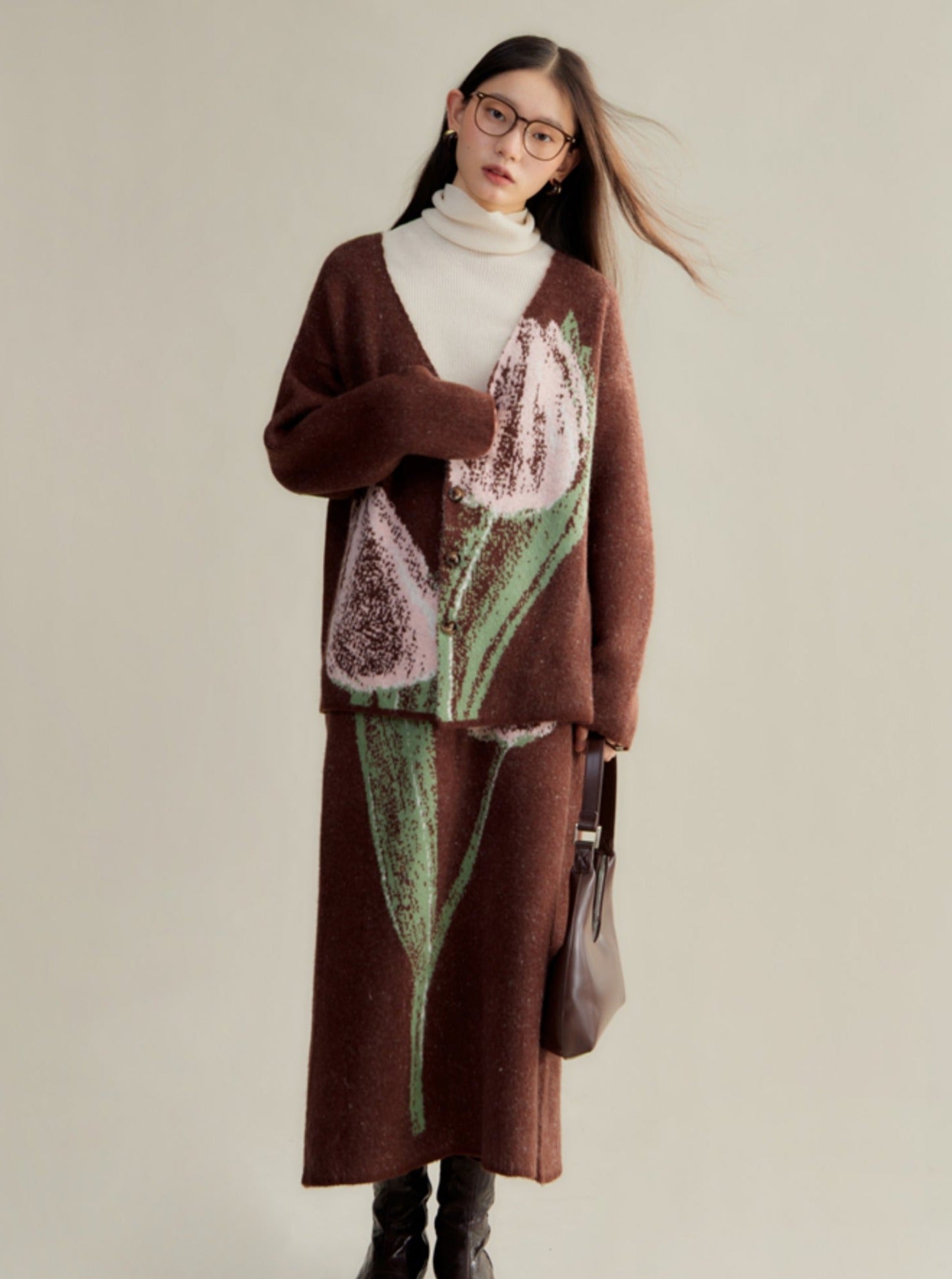 ambience contrast knit sweater skirt set