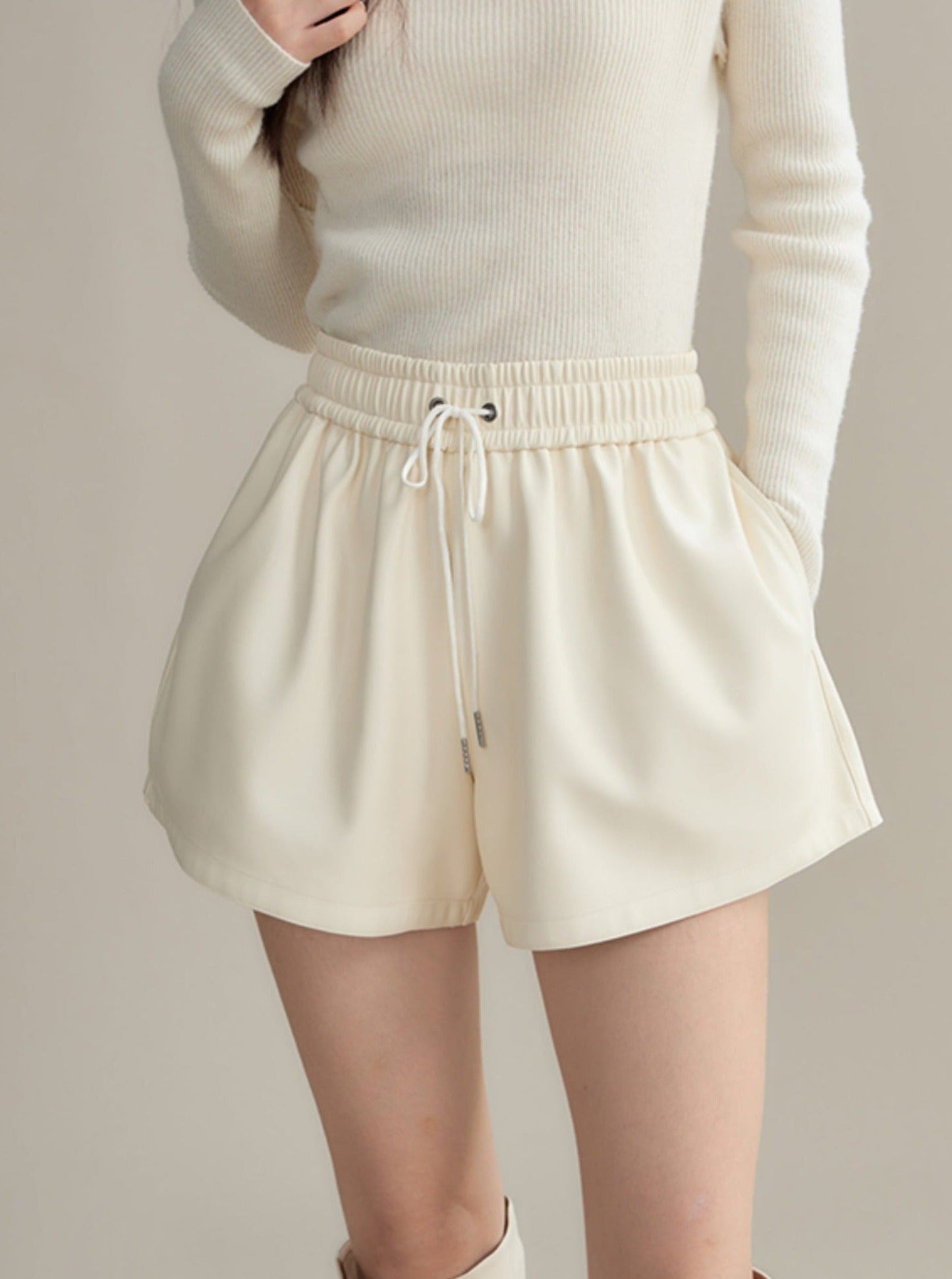 Waist loose pu leather shorts pants