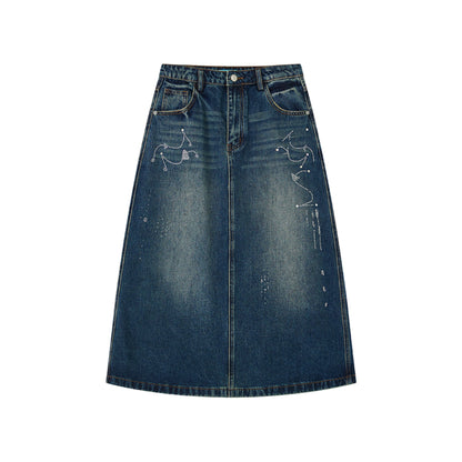 Retro Washed Denim Skirt