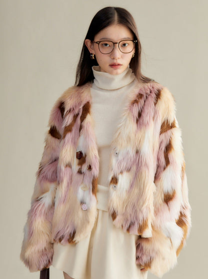 blond loose cropped fur coat