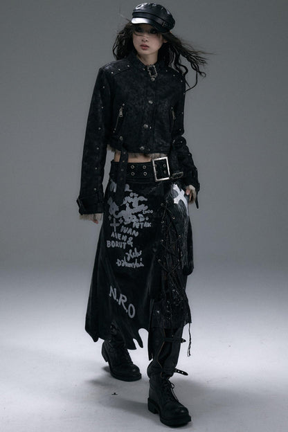 Street Punk Leather Long Skirt