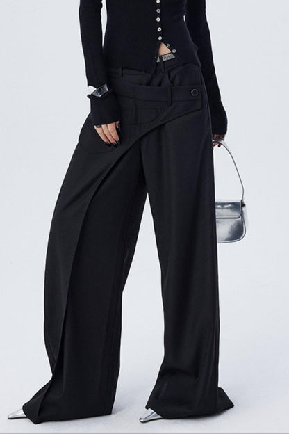 Diagonal Misaligned Loose Hakama Pants