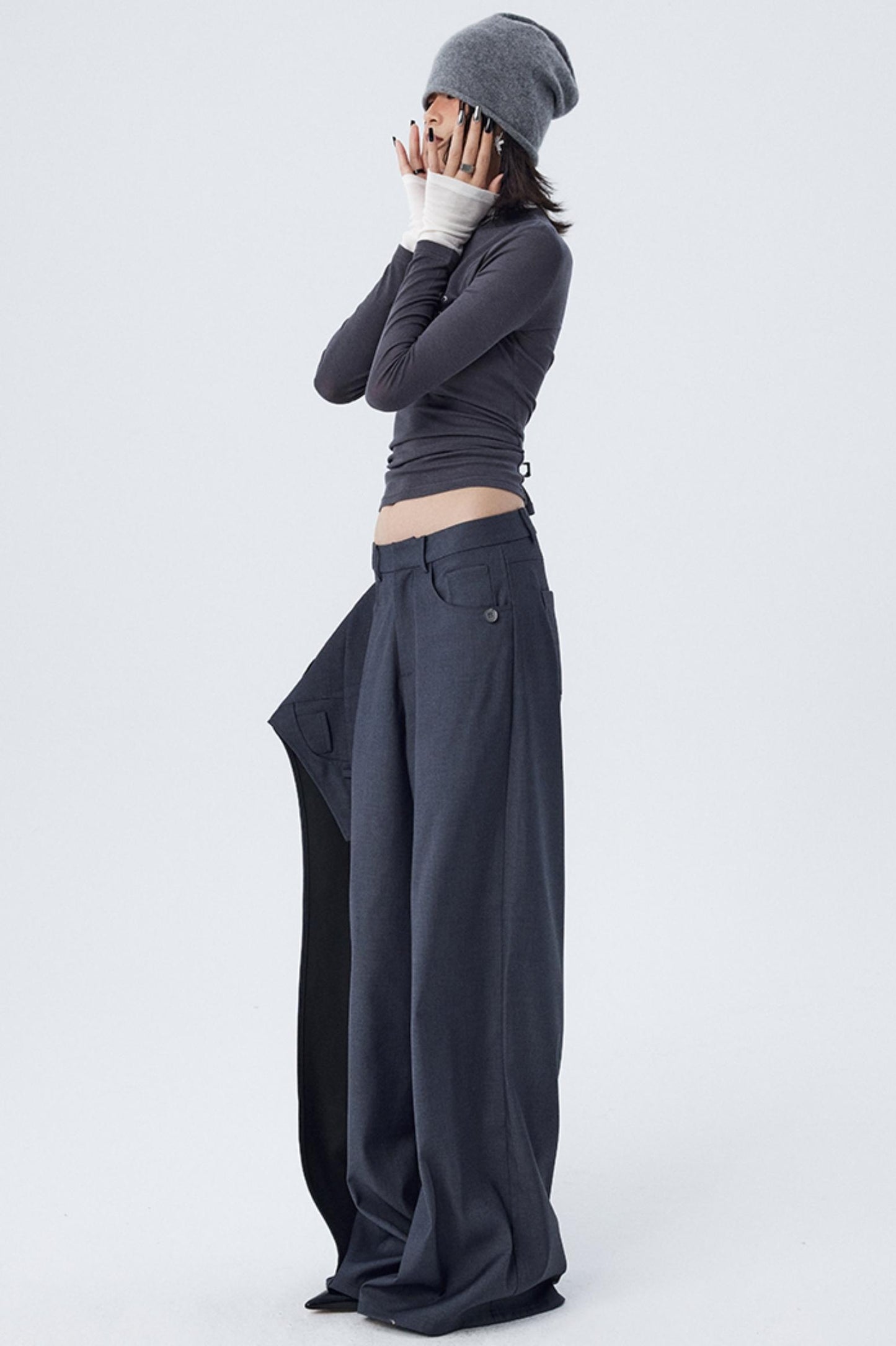 Diagonal Misaligned Loose Hakama Pants