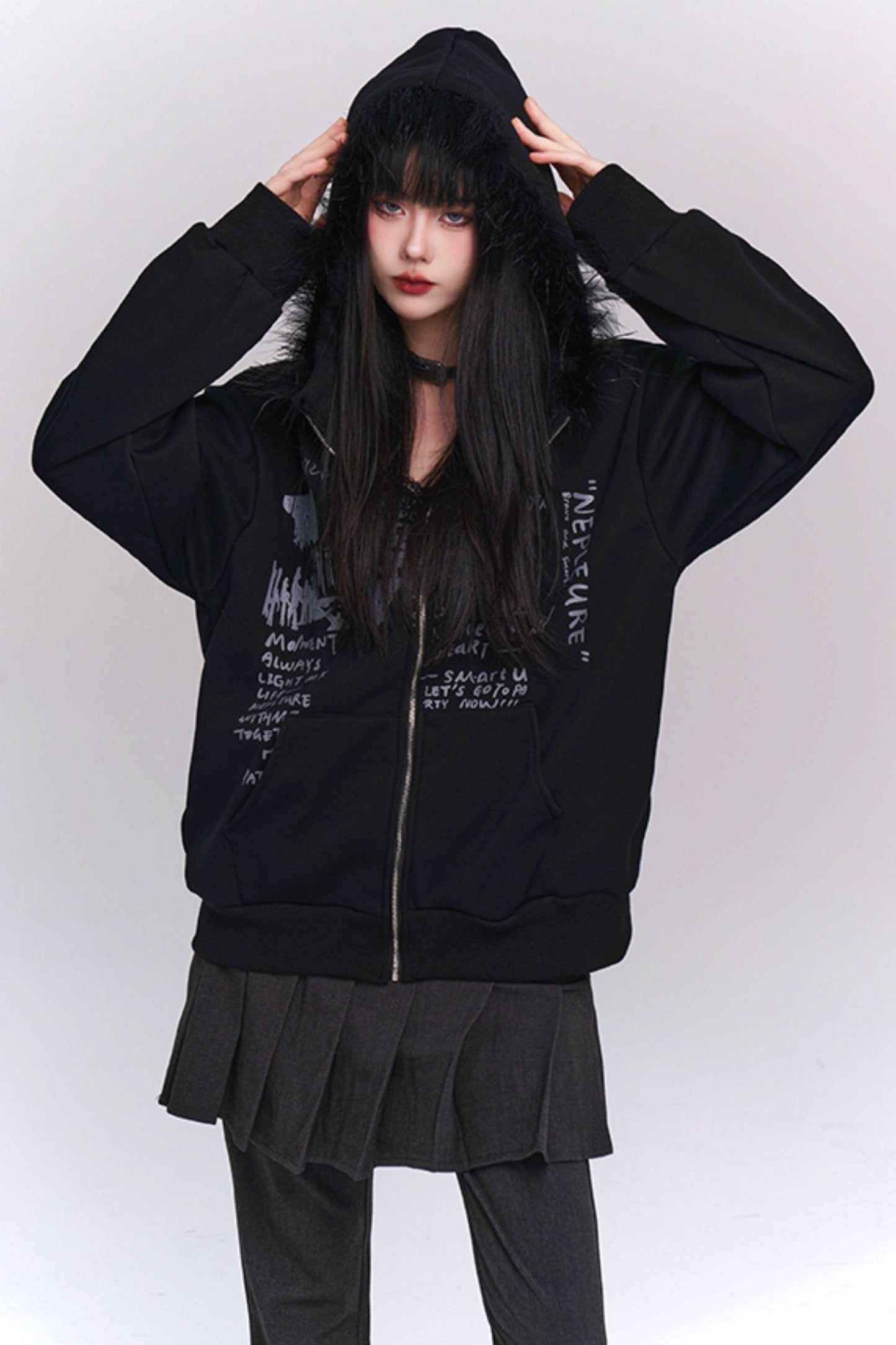 Thickened Black Fleece Hooded Jacket