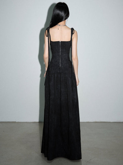 Dark Elegant Hollow Tie Maxi Dress