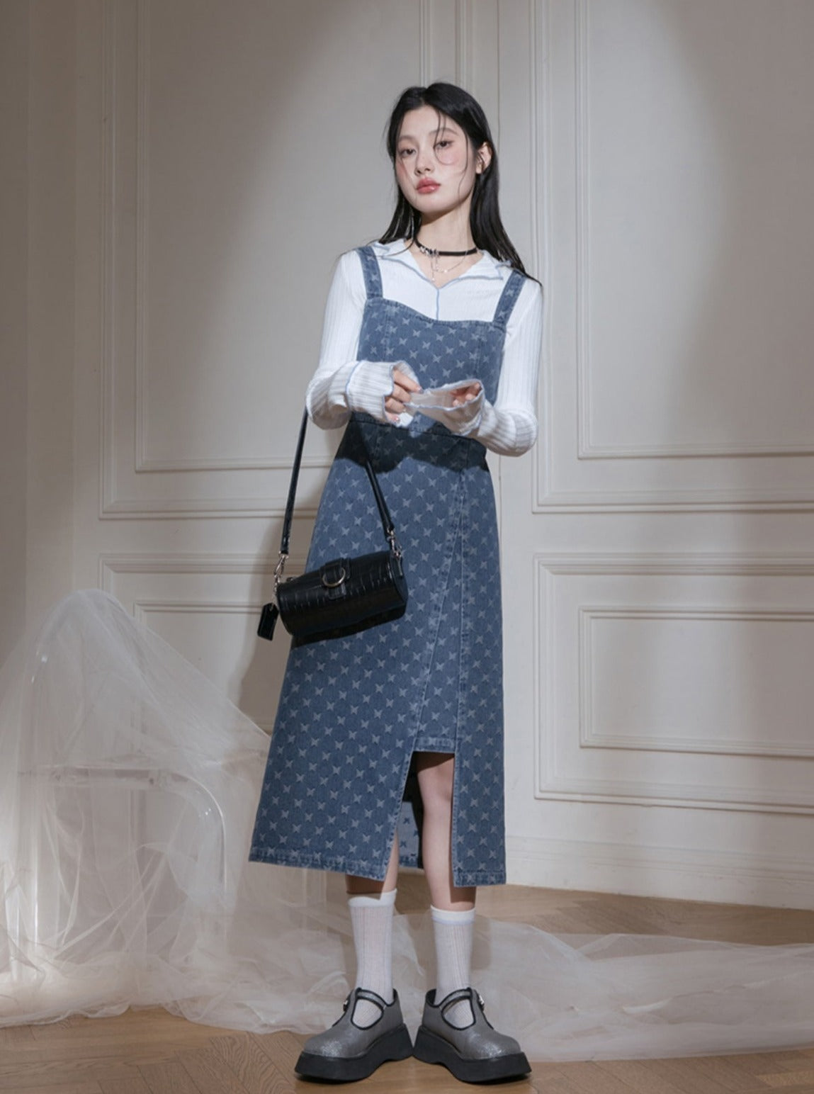 Edged Jacquard Denim Jacket Sundress Set