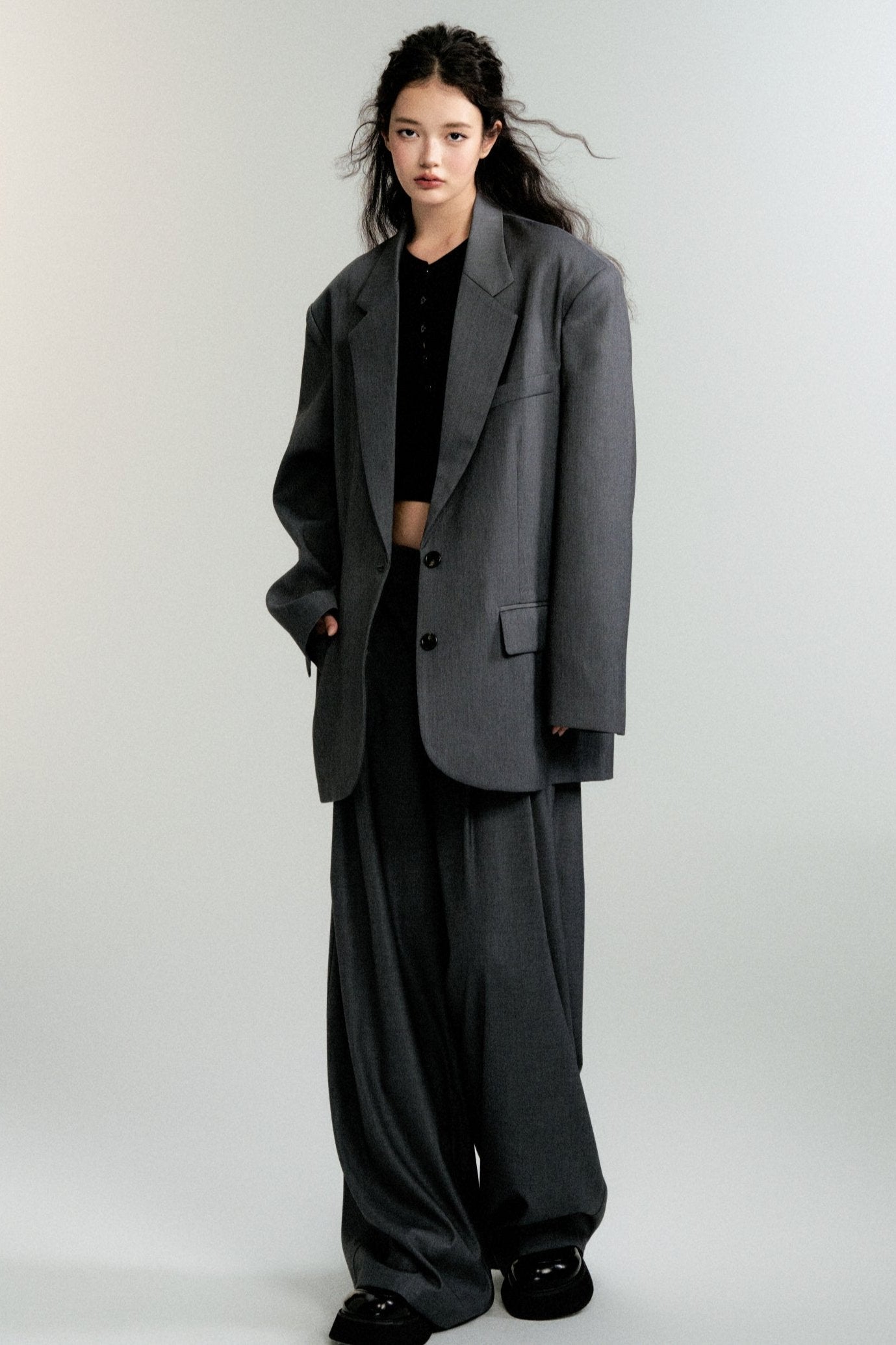 Loose Padded Shoulders Trousers Set-Up