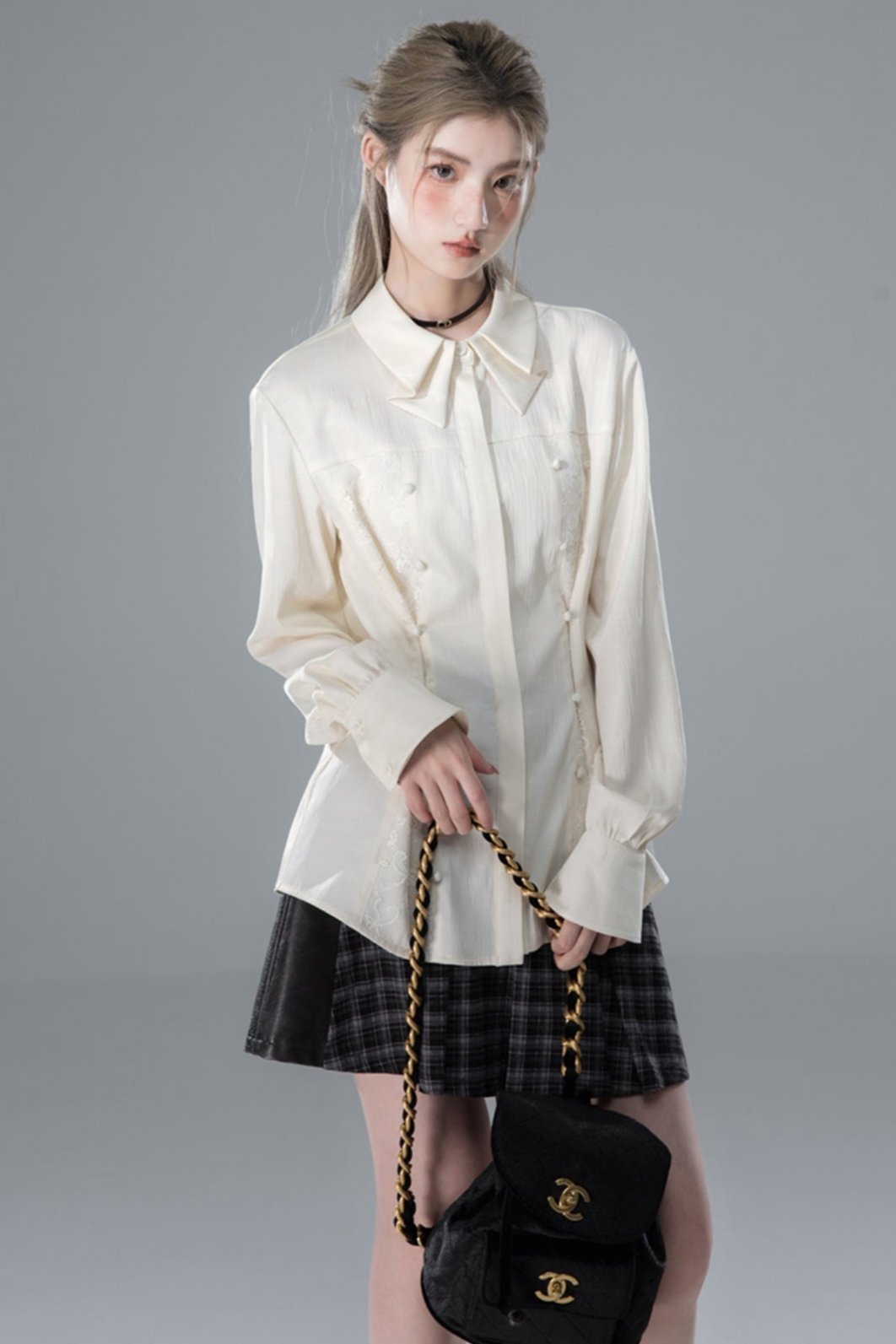 Apricot Blossom Lace Panel Shirt