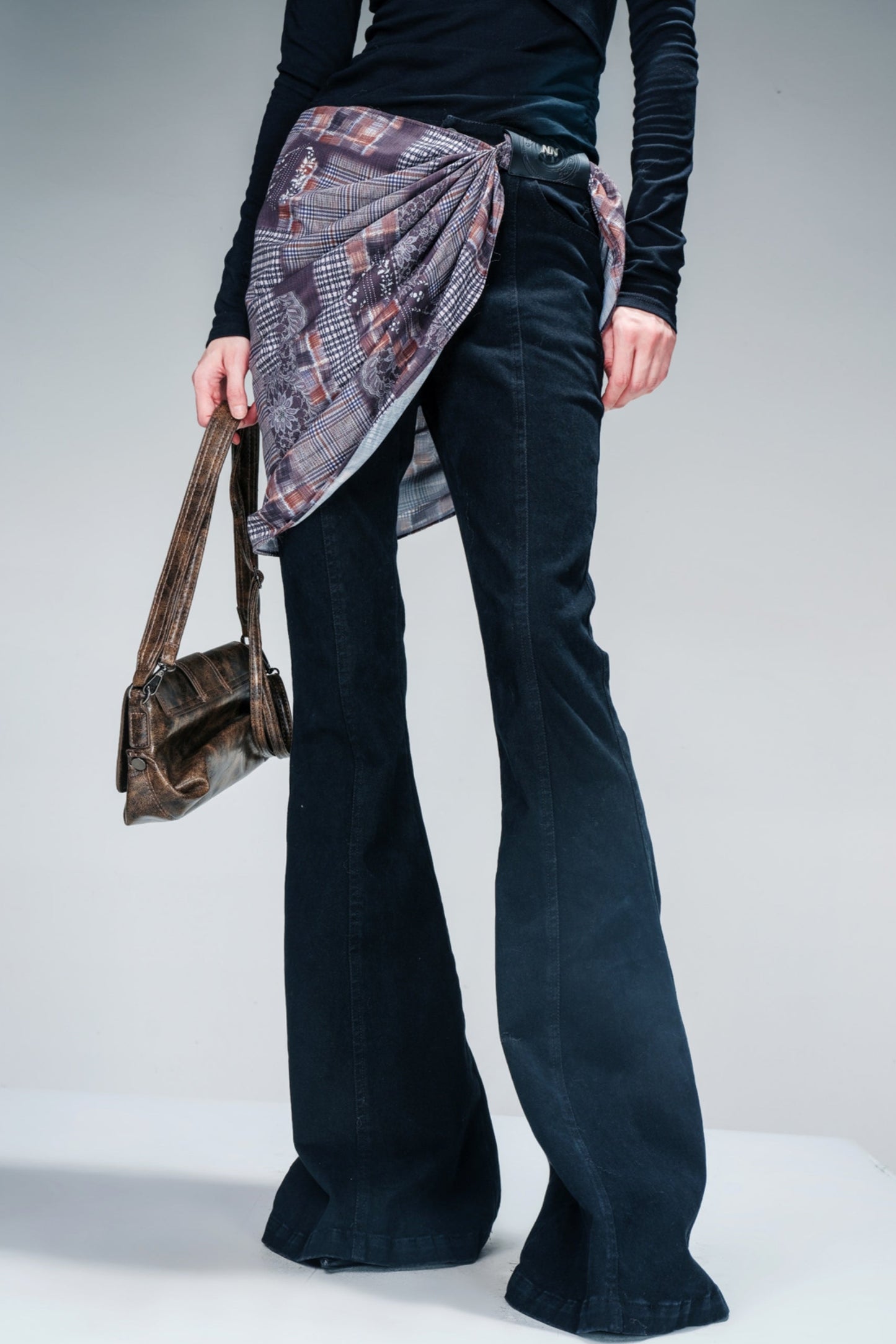 Silk Scarf Slim Bootcut Denim Pants Set