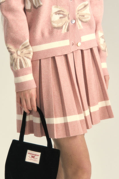 Sweet Bow Knit Pleated Skirt