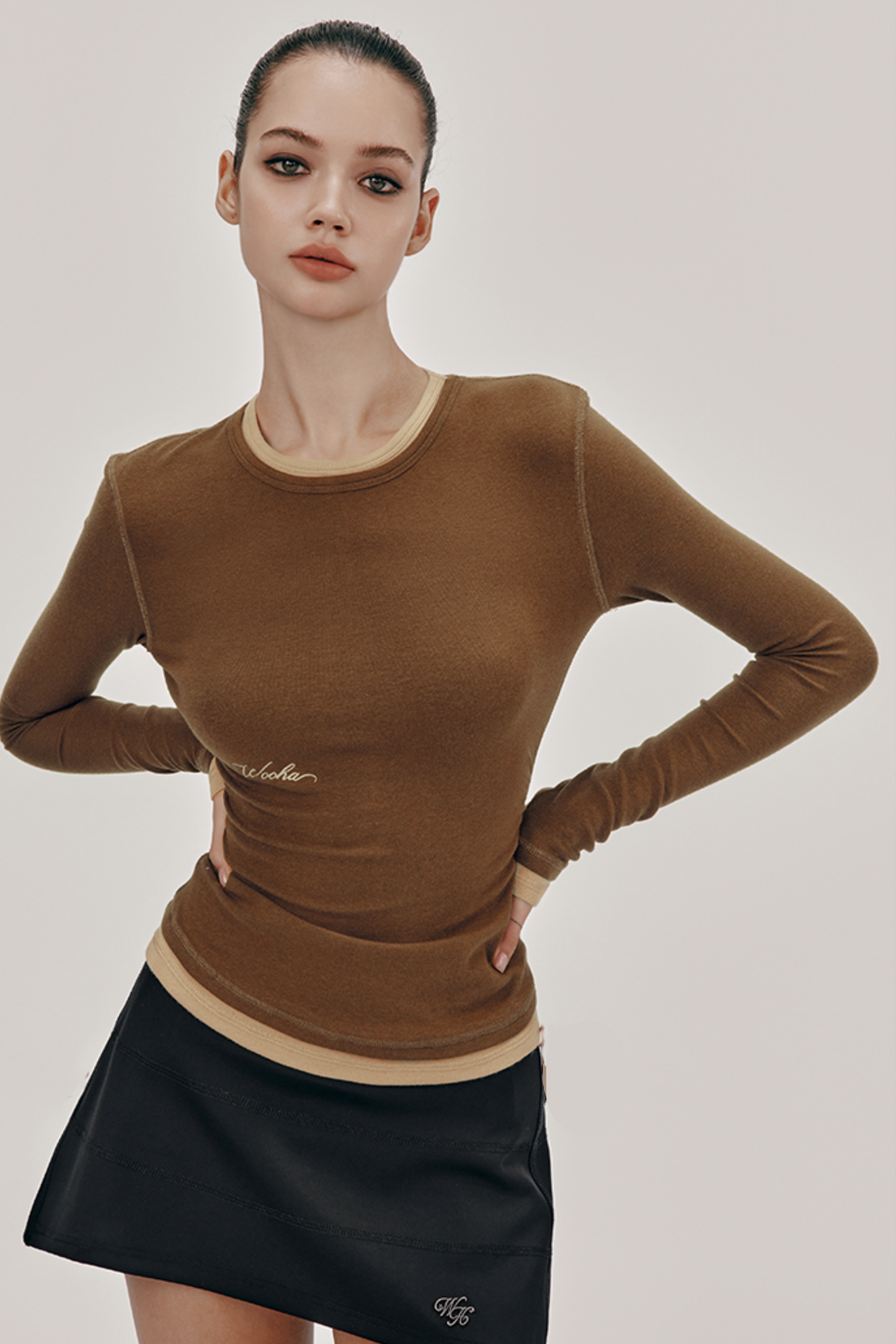 Layered Round Neck Slim Knit Top