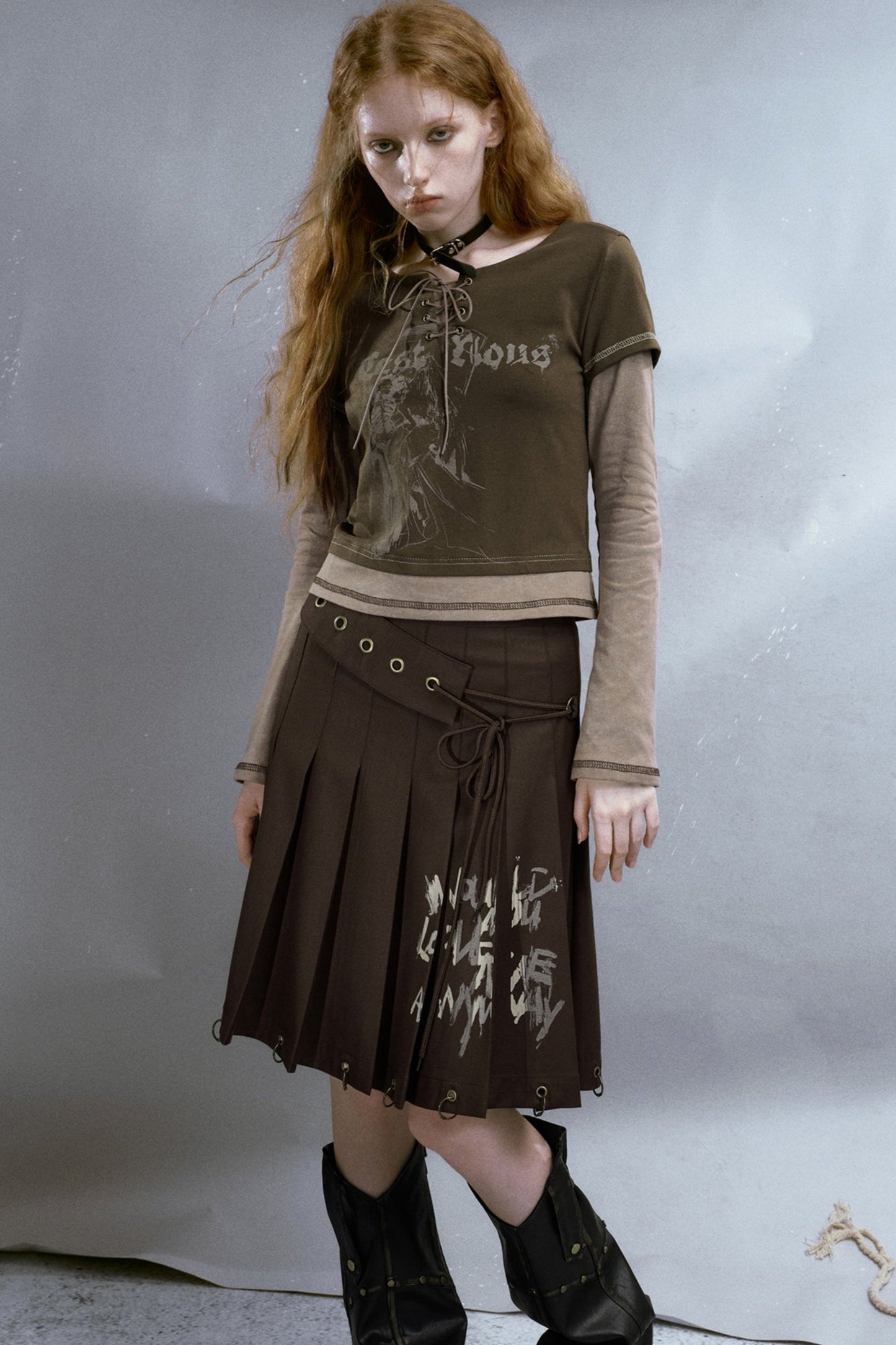 Graffiti Print Lace-Up Skirt