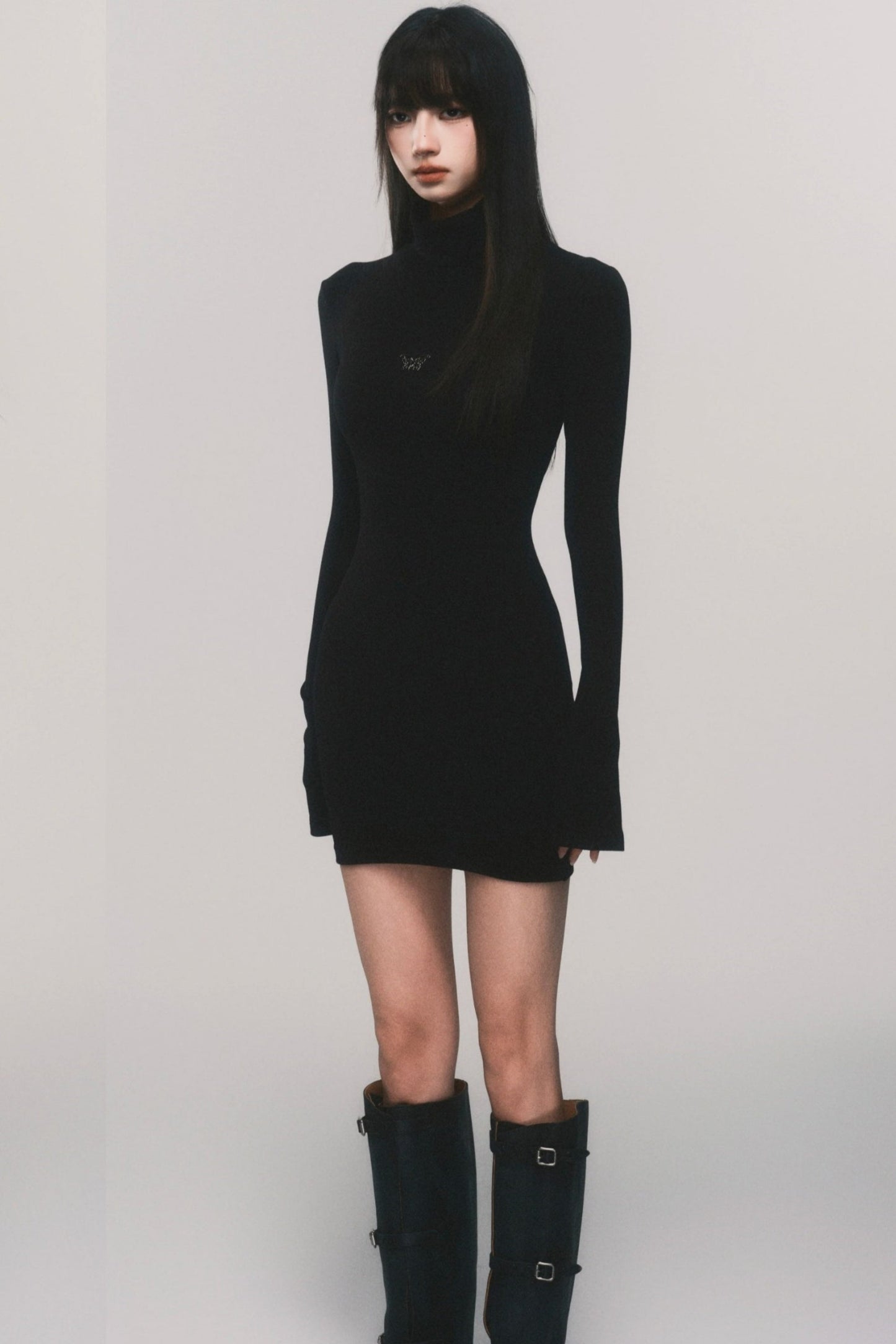 Slim Stretch High Neck Dress