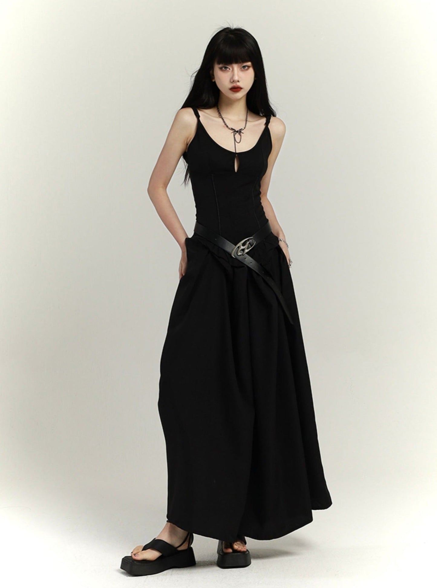 Chinese Black Long Slip Dress